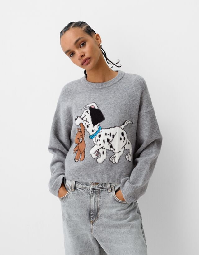 Bershka Sweter 101 Dalmatians Kobieta L Szary