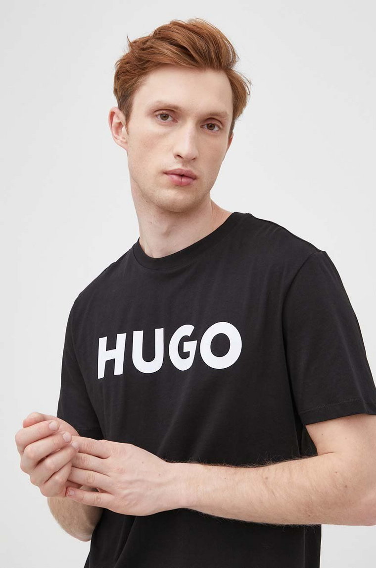 HUGO t-shirt bawełniany kolor czarny z nadrukiem 50467556