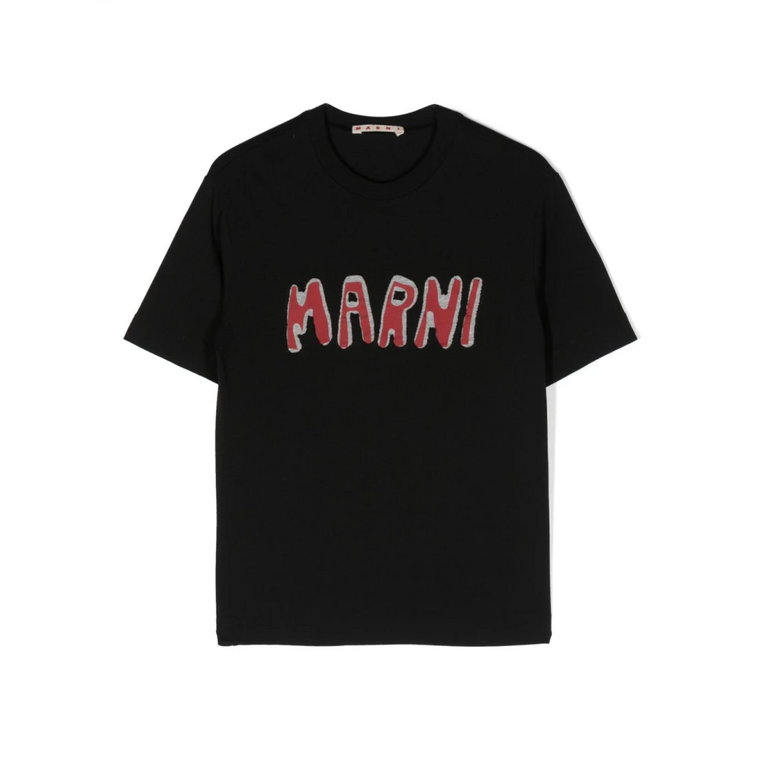 Stylowa czarna koszulka z bawełny dresowej dla chłopców Marni