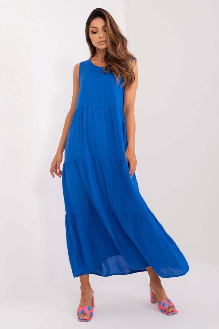 Rozkloszowana sukienka maxi z wiskozy Sublevel niebieska