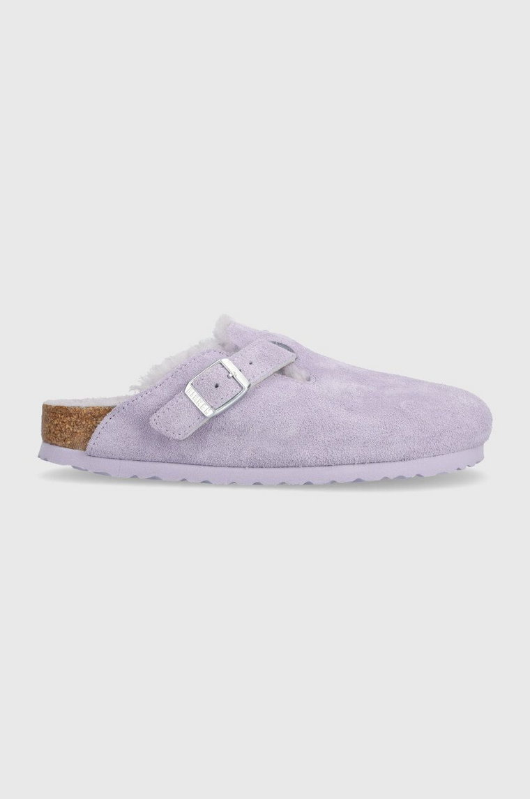 Birkenstock klapki zamszowe Boston damskie kolor fioletowy 1023302