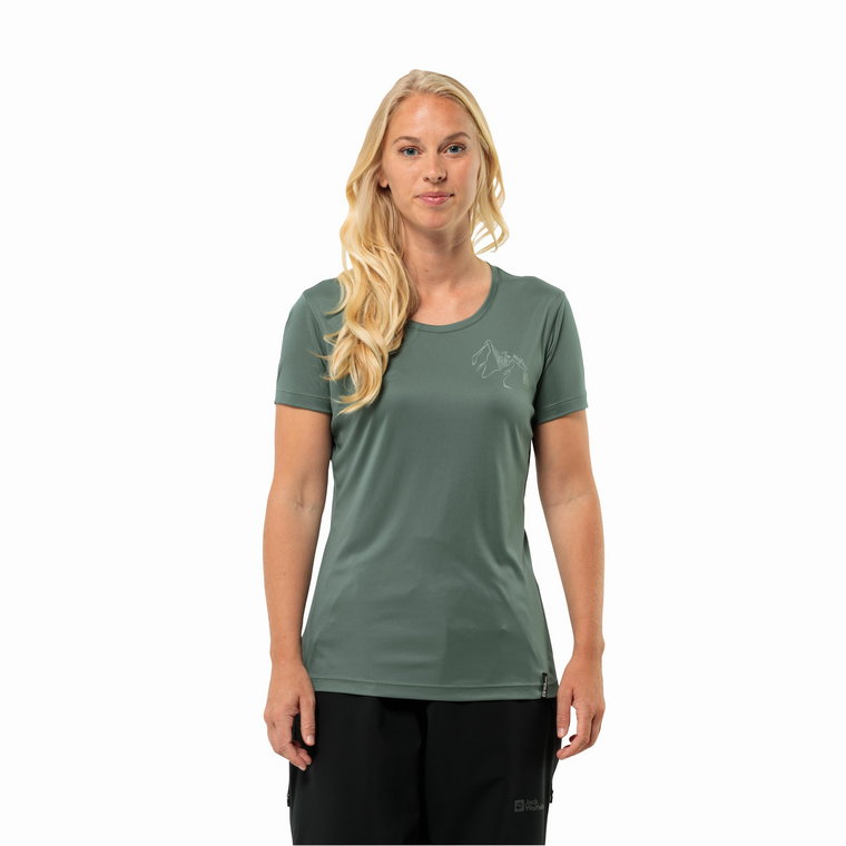 Damska koszulka szybkoschnąca Jack Wolfskin PEAK GRAPHIC T W hedge green - S