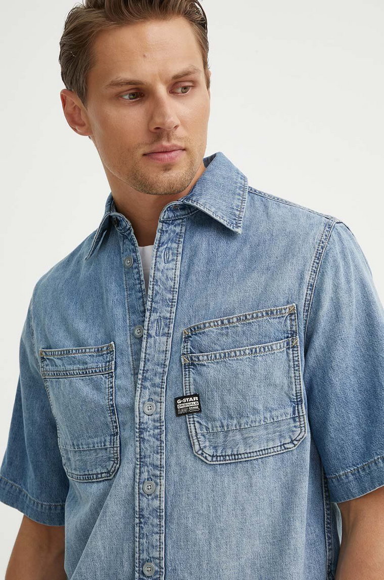 G-Star Raw koszula jeansowa męska kolor niebieski regular z kołnierzykiem klasycznym D24602-D539