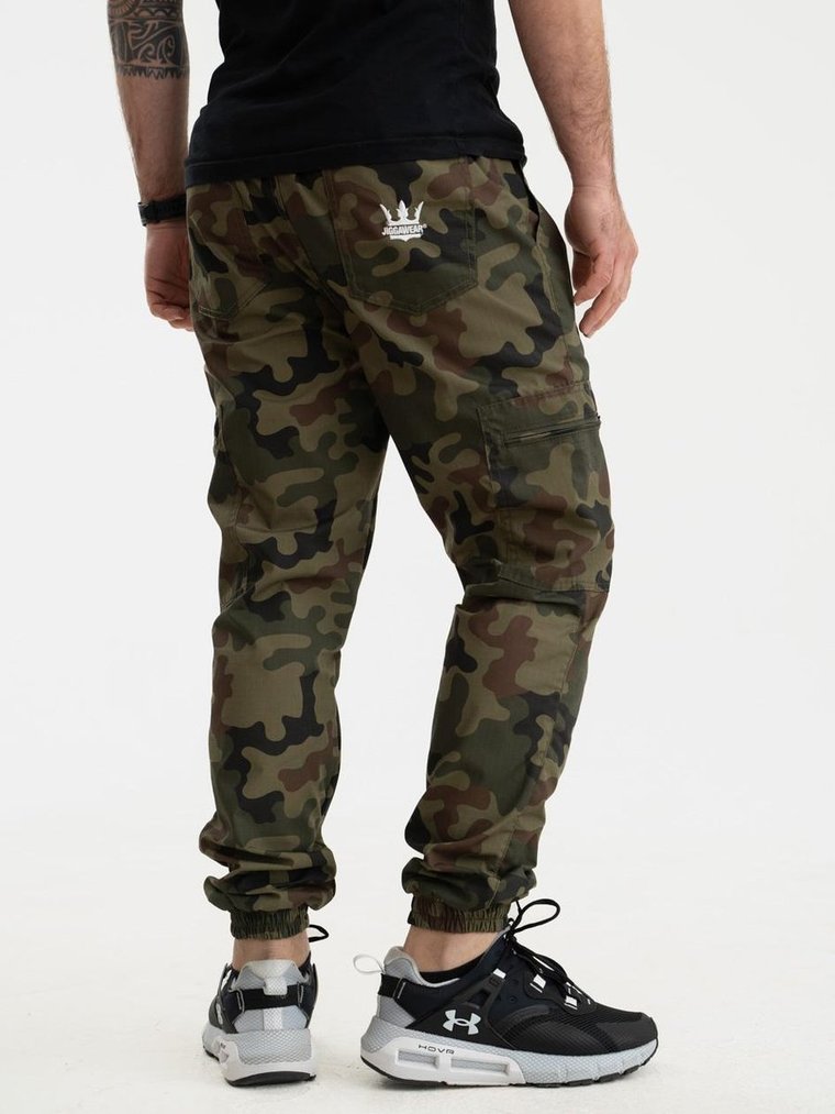 Spodnie Materiałowe Jogger Bojówki Ze Ściągaczem Zielone Camo Jigga Wear Crown Ripstop Cargo Woodland XL