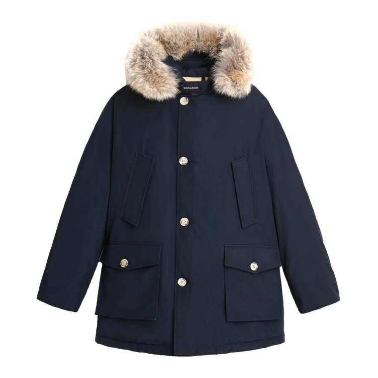 Męska Parka Arctic z Zdejmowanym Futrem - Melton Blue Woolrich