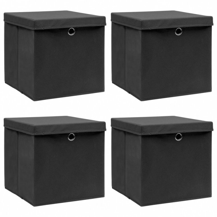Pudełka z pokrywami, 4 szt., czarne, 32x32x32 cm, tkanina kod: V-288333