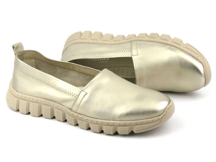 Skórzane półbuty, buty damskie wsuwane - HELIOS Komfort 405, złote
