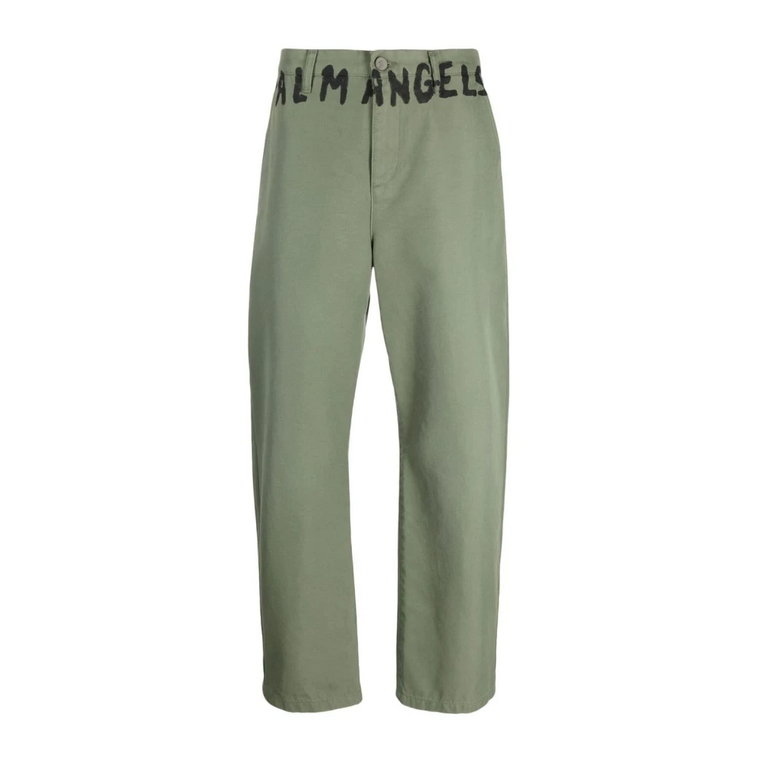 Zielone Spodnie Straight z Logo Palm Angels