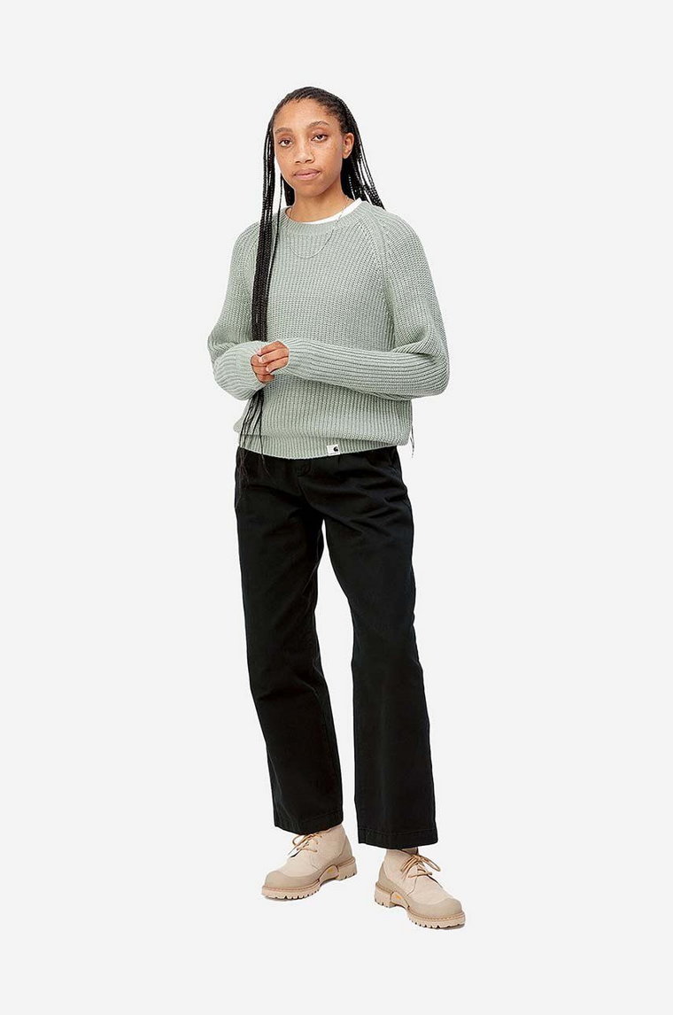 Carhartt WIP spodnie bawełniane Cara kolor czarny szerokie high waist I029802-BLACK