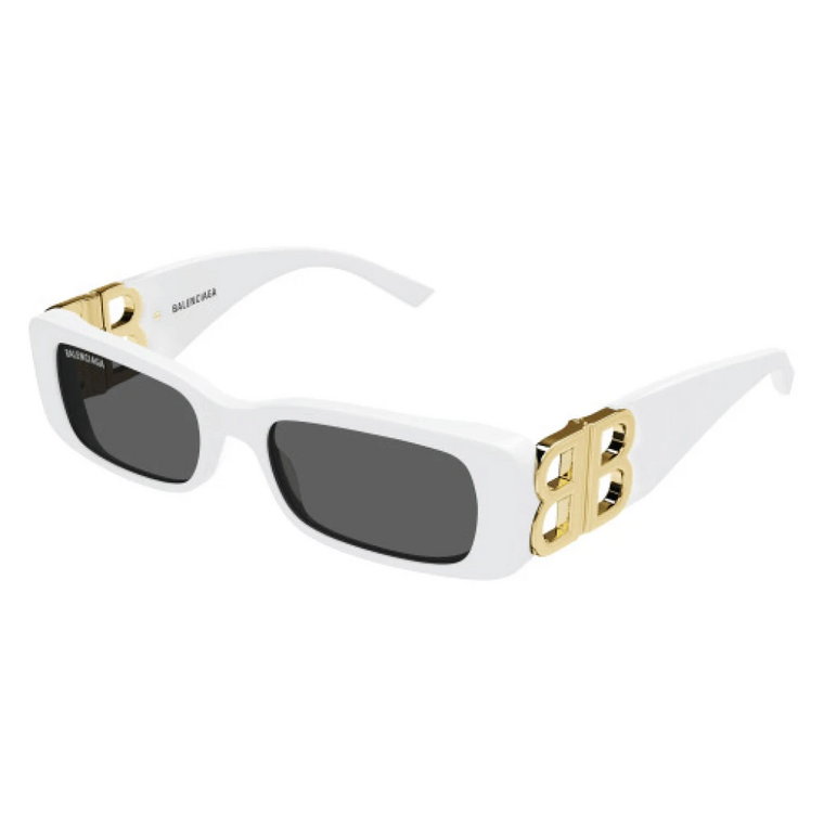 Białe Okulary Przeciwsłoneczne w Kształcie Prostokąta z Szarymi Soczewkami Balenciaga