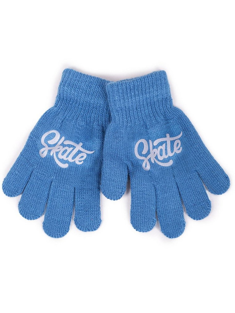 Rękawiczki chłopięce pięciopalczaste z odblaskiem niebieskie SKATE 18 cm YOCLUB