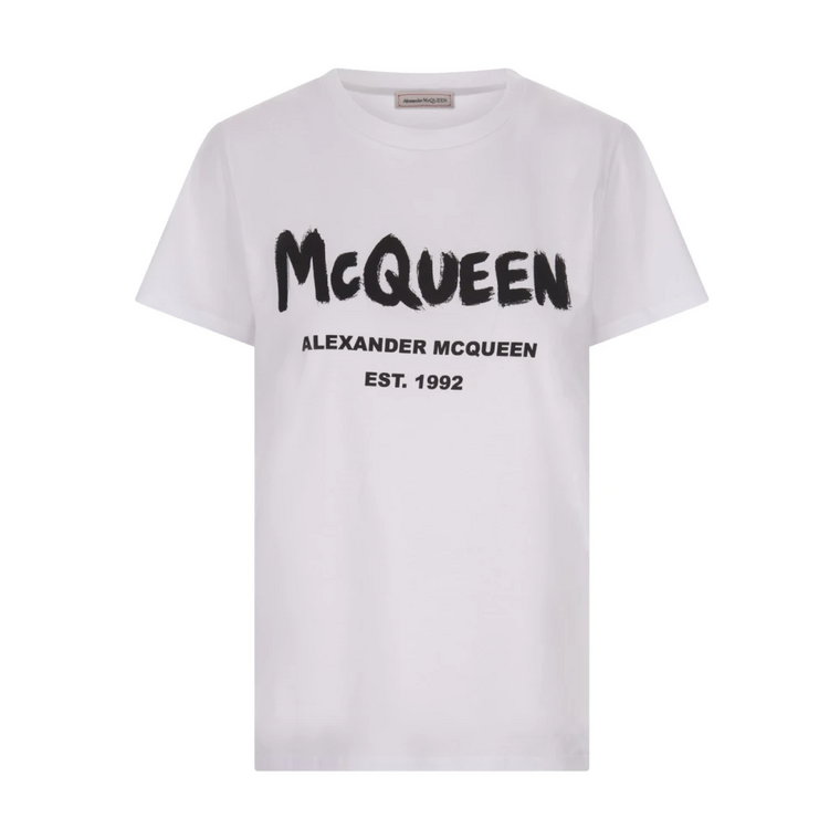 Biała koszulka z logo McQueen Graffiti dla kobiet Alexander McQueen