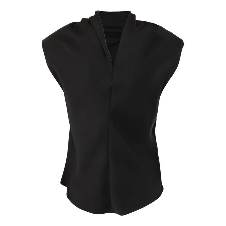 Czarna satynowa bluzka bez rękawów z drapowanym dekoltem Philosophy di Lorenzo Serafini