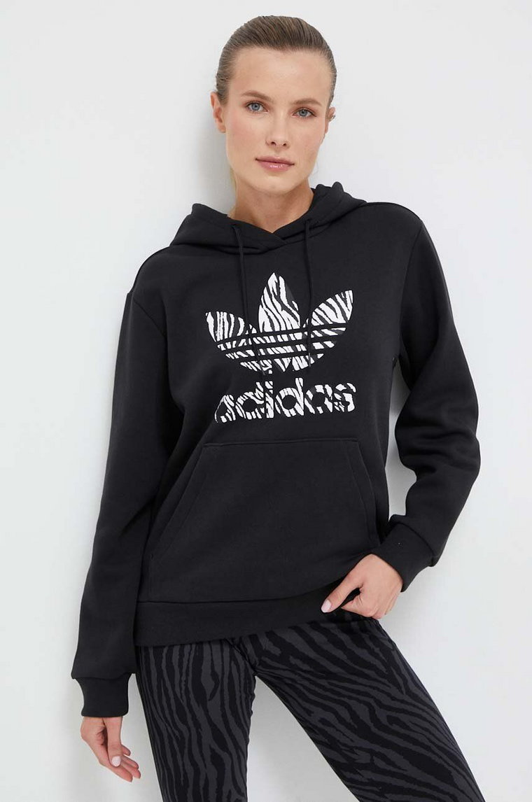 adidas Originals bluza damska kolor czarny z kapturem z nadrukiem