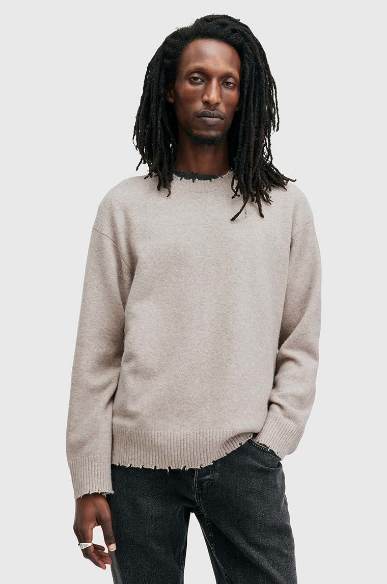 AllSaints sweter z wełną LUKA CREW kolor beżowy  M093KB