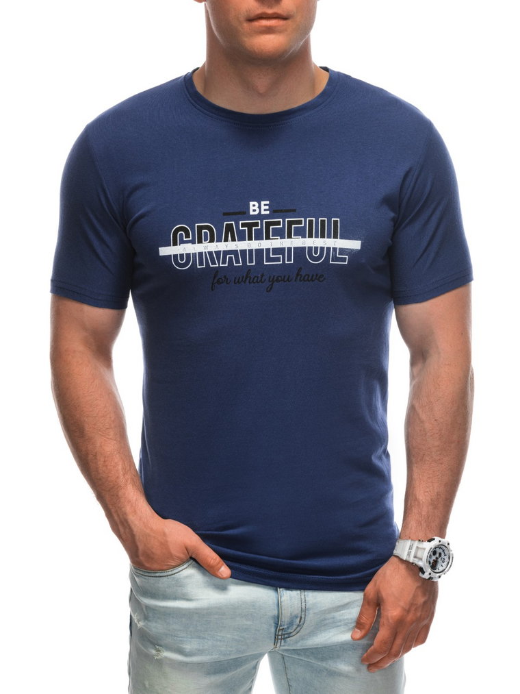 T-shirt męski z nadrukiem S1947 - ciemnoniebieski