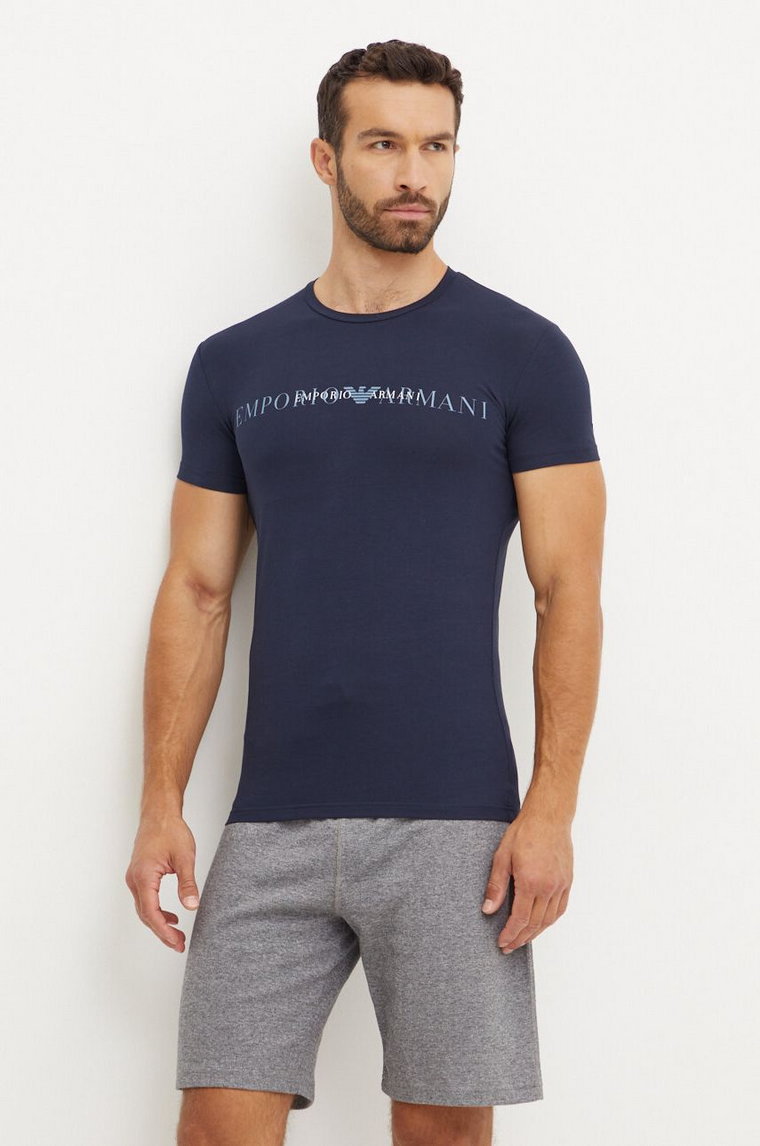 Emporio Armani Underwear t-shirt lounge kolor granatowy z nadrukiem 111035 4F729