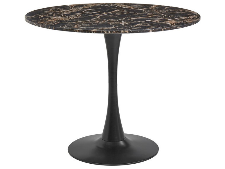 Stół do jadalni okrągły  90 cm efekt marmuru czarno-złoty BOCA