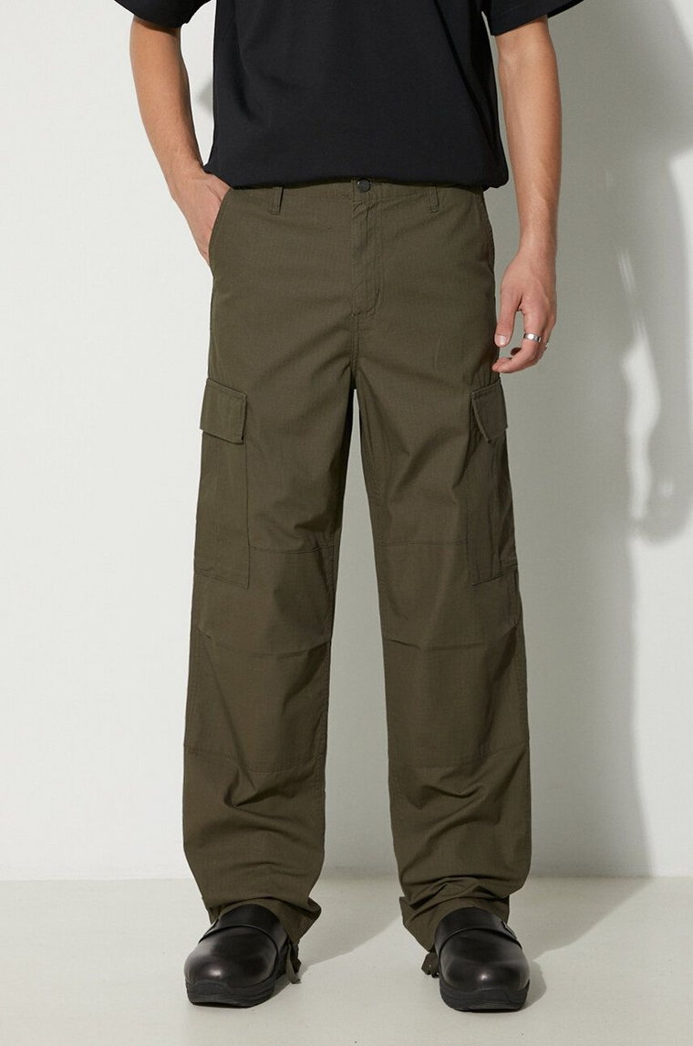 Carhartt WIP spodnie bawełniane Regular Cargo Pant kolor zielony proste I032467.6302