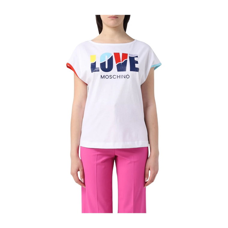 Koszulka z nadrukiem logo dla kobiet, biała Love Moschino
