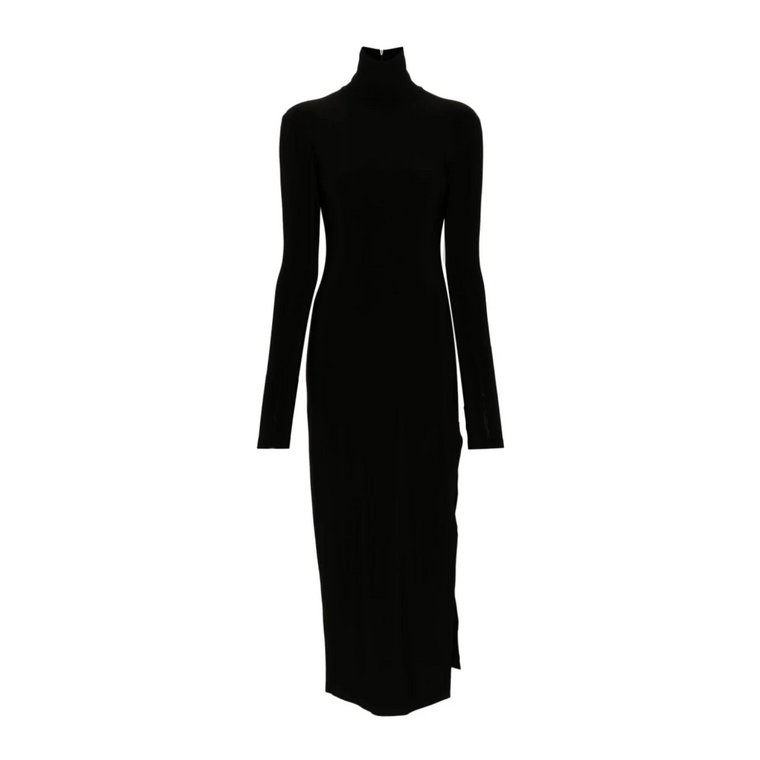 Czarna sukienka z wysokim dekoltem i opuszczonymi ramionami Norma Kamali
