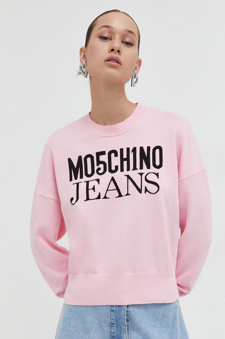 Moschino Jeans sweter bawełniany kolor różowy lekki