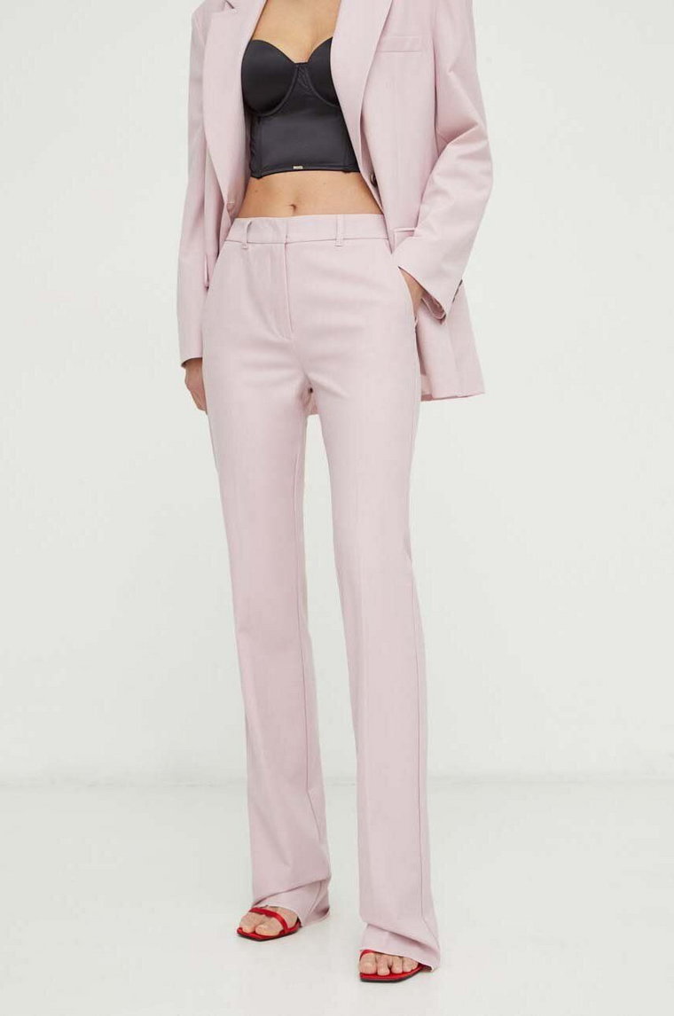 Marella spodnie damskie kolor różowy proste high waist
