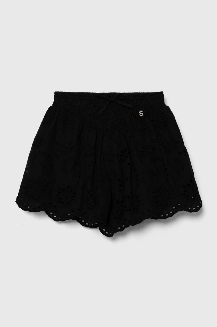 Sisley szorty bawełniane dziecięce kolor czarny gładkie