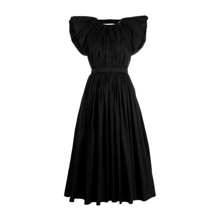 Czarna Plisowana Sukienka z Paskiem w Talii Alexander McQueen
