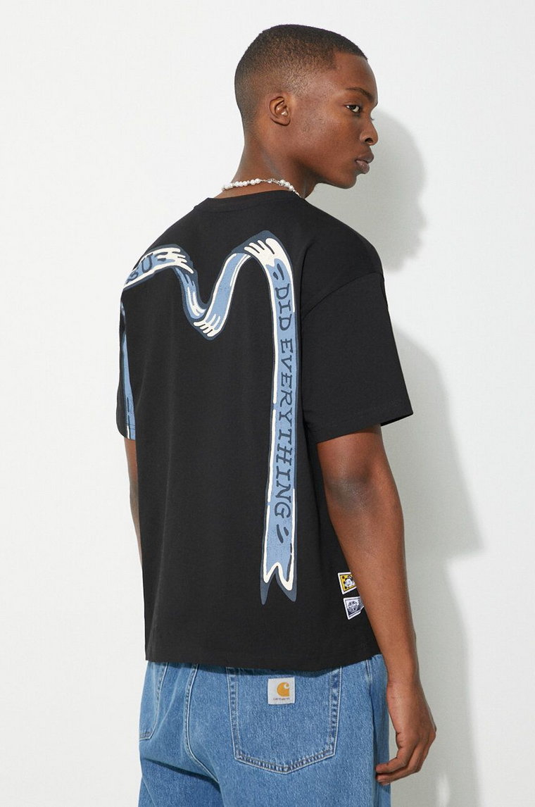 Evisu t-shirt bawełniany Ribbon Daicock Printed męski kolor czarny z nadrukiem 2ESHTM4TS1080
