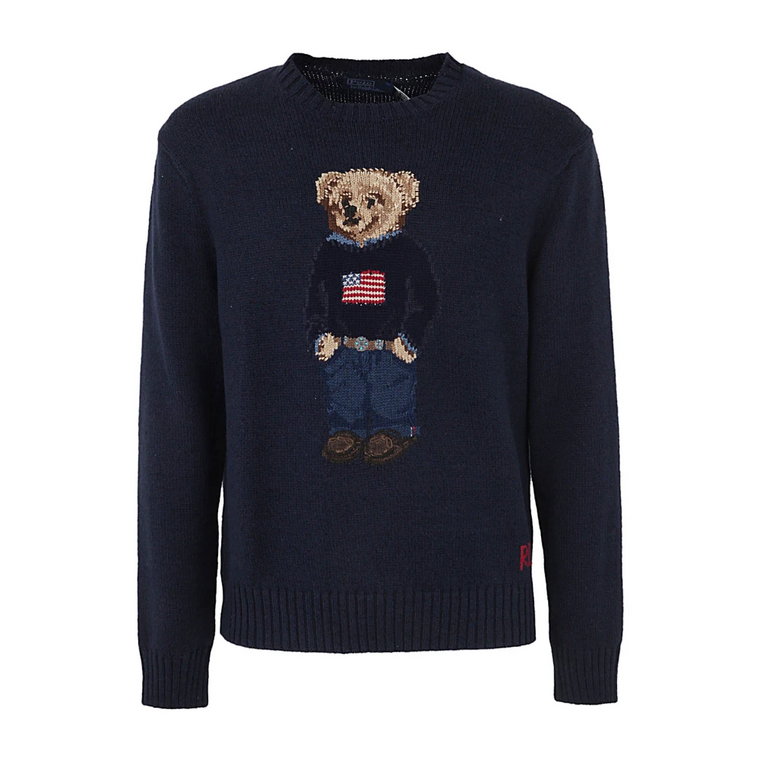 Granatowy sweter z długim rękawem i wzorem flagi Polo Ralph Lauren