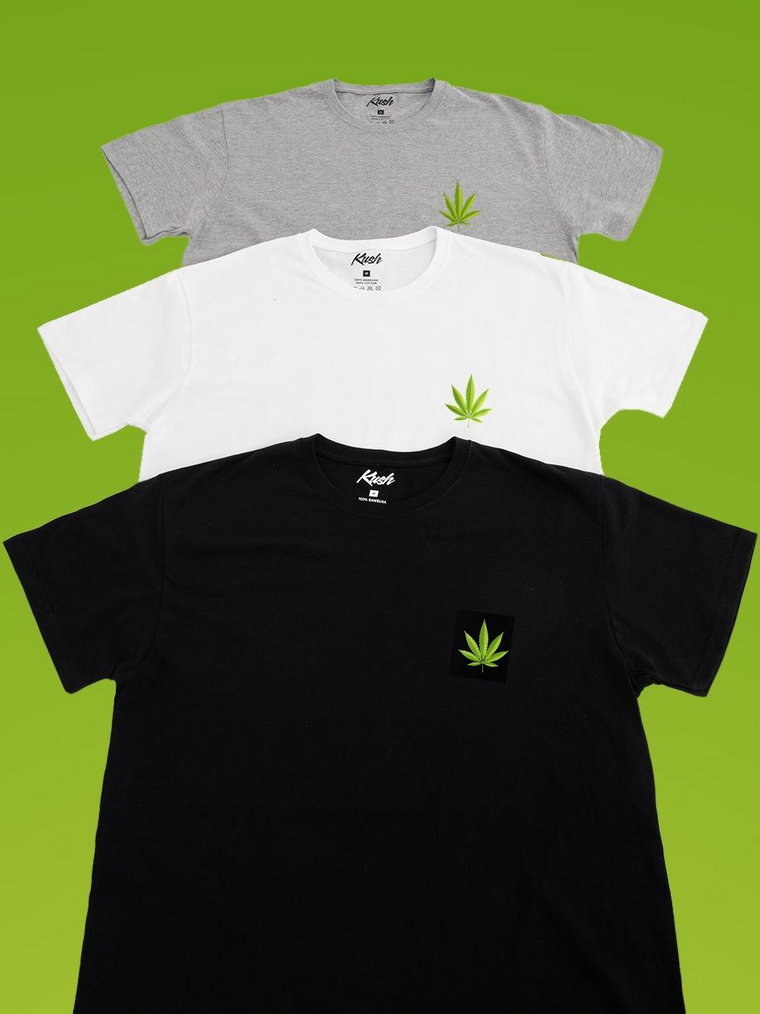 Zestaw 3 T-Shirtów Męskich Czarny / Biały / Szary Kush Mini Leaf