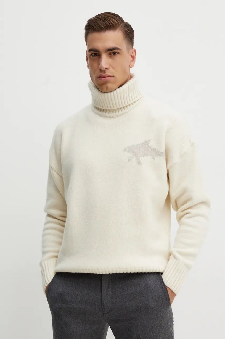 Paul&Shark sweter wełniany męski kolor beżowy ciepły z golferm 14311059