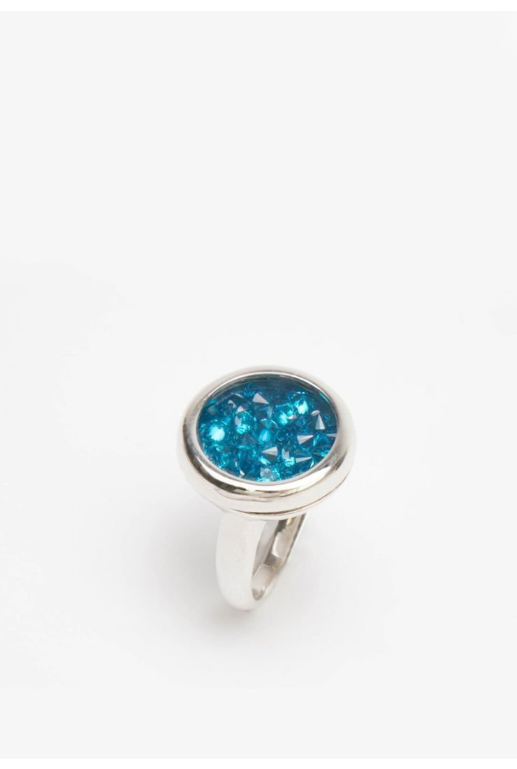 Srebrny pierścionek z szybką z niebieskimi cyrkoniami MARASIMSIM