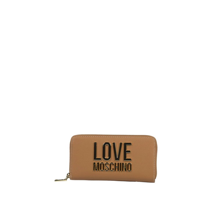 Pojemny portfel z zamkiem błyskawicznym i pozłacanym logo Love Moschino