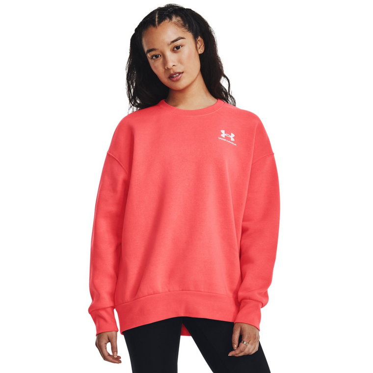 Damska bluza dresowa nierozpinana bez kaptura Under Armour Essential Flc OS Crew - koralowa