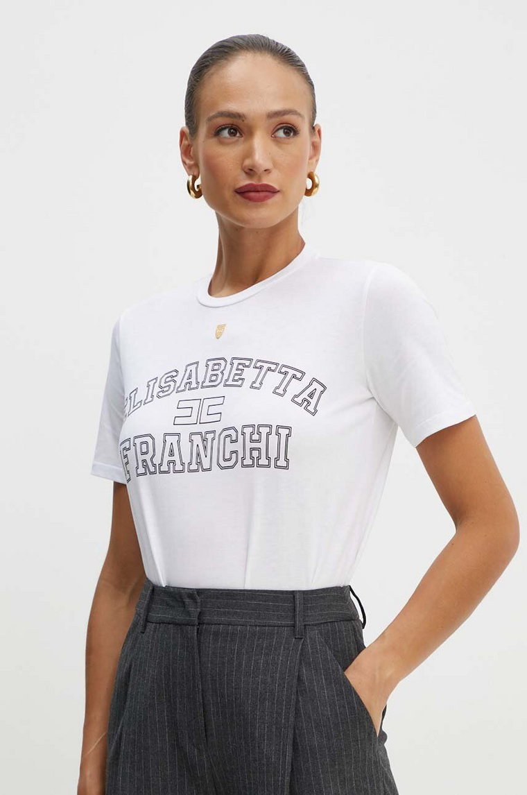 Elisabetta Franchi t-shirt bawełniany damski kolor biały MA01546E2