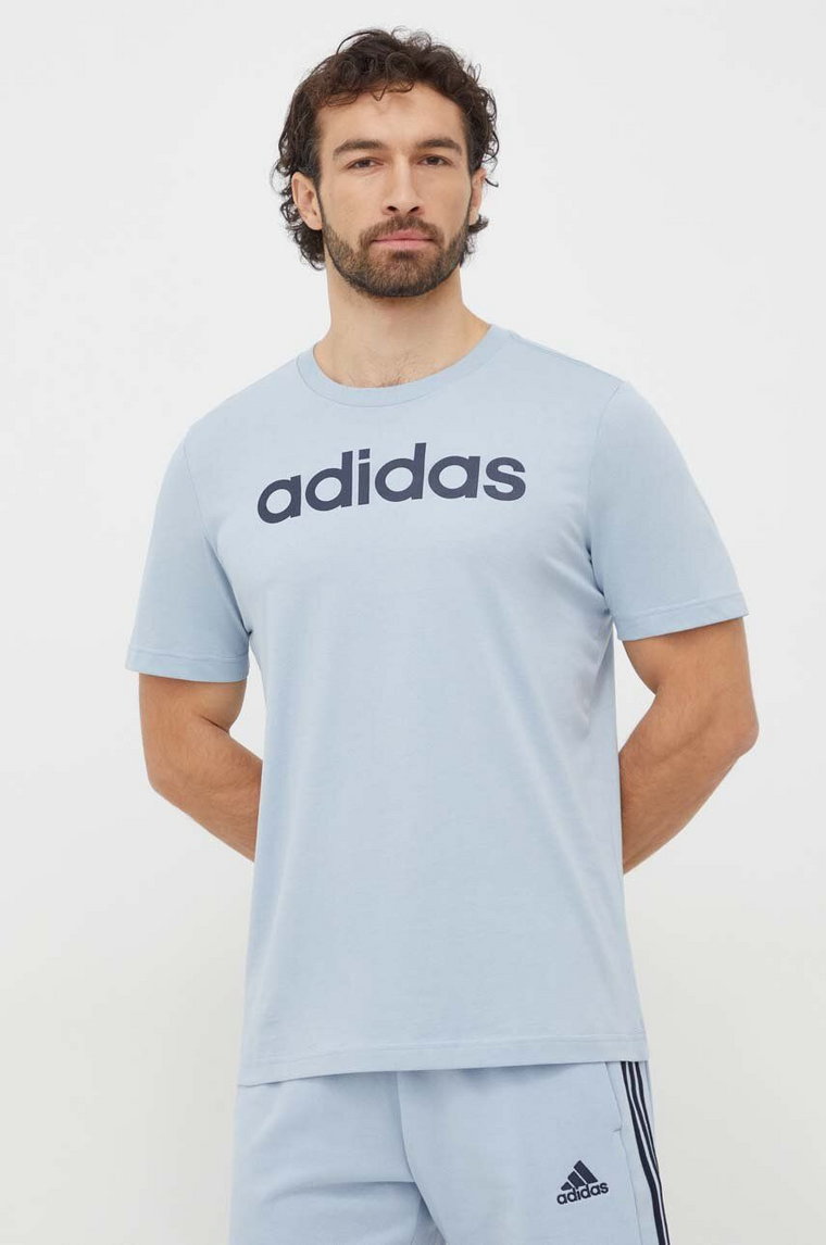 adidas t-shirt bawełniany męski kolor niebieski z nadrukiem IS1382