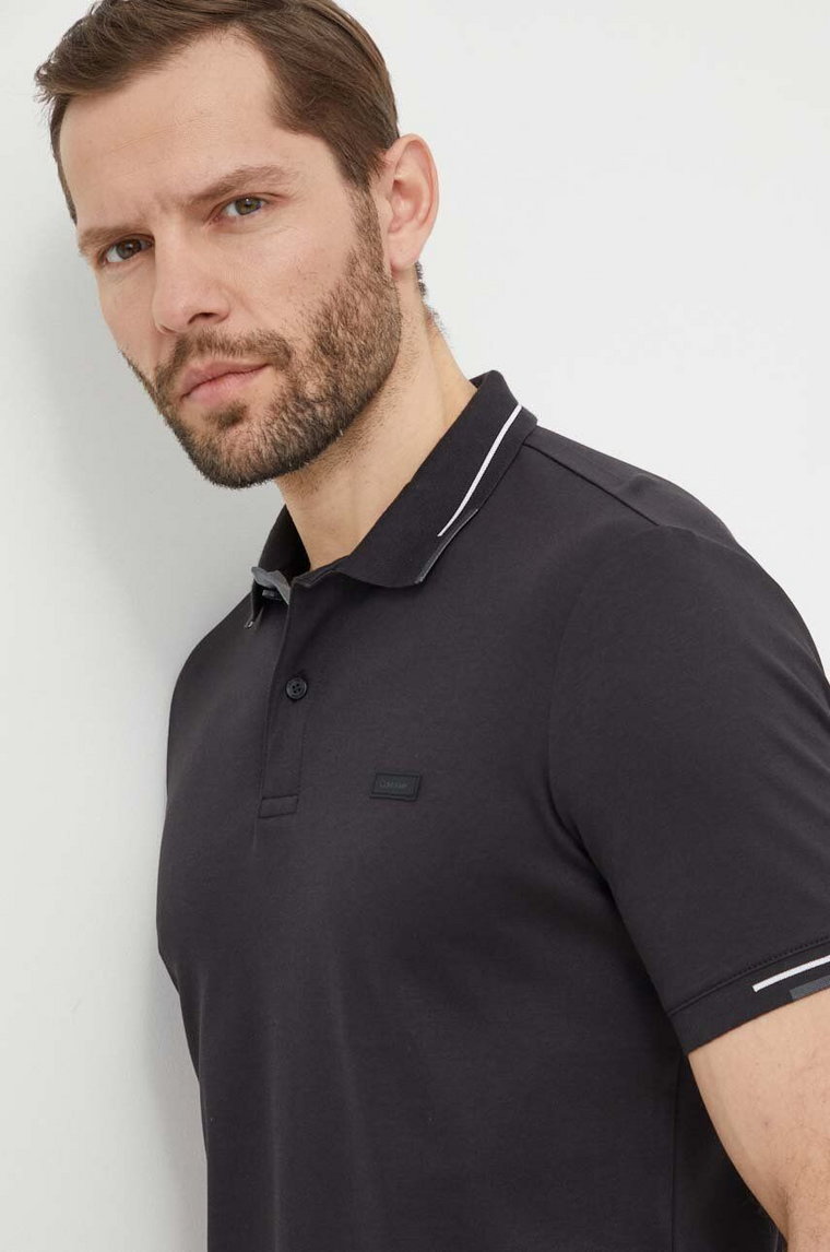 Calvin Klein polo bawełniane kolor czarny gładki