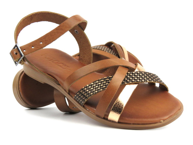 Skórzane sandały damskie zapinane na sprzączkę- Potocki 24-64008, brązowe
