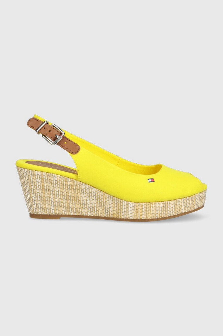 Tommy Hilfiger sandały ICONIC ELBA SLING BACK WEDGE damskie kolor żółty na koturnie FW0FW04788