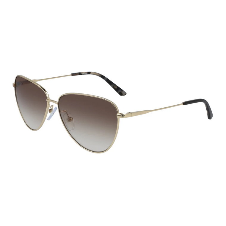 Złota oprawka Brązowe okulary przeciwsłoneczne z gradientem Calvin Klein