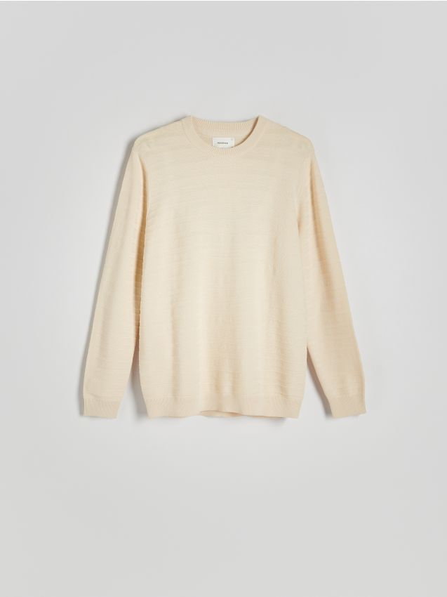 Reserved - Bawełniany sweter w paski - złamana biel