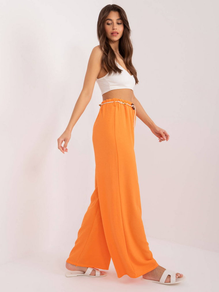 Spodnie z materiału pomarańczowy casual materiałowe nogawka prosta pasek
