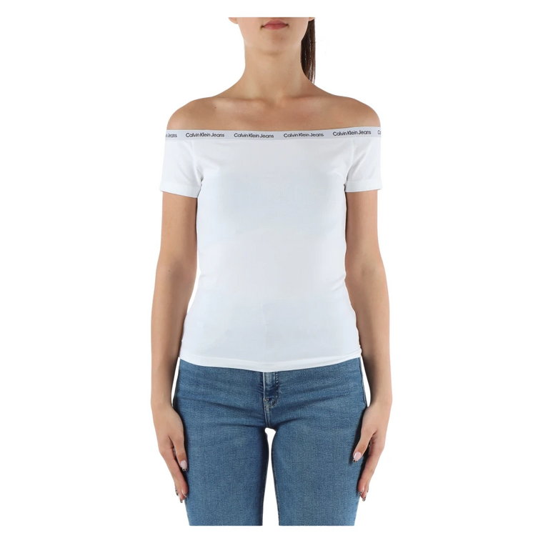 Top z elastycznego bawełny z nadrukiem logo Calvin Klein Jeans