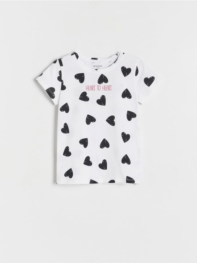 Reserved - Bawełniany t-shirt w serca - biały