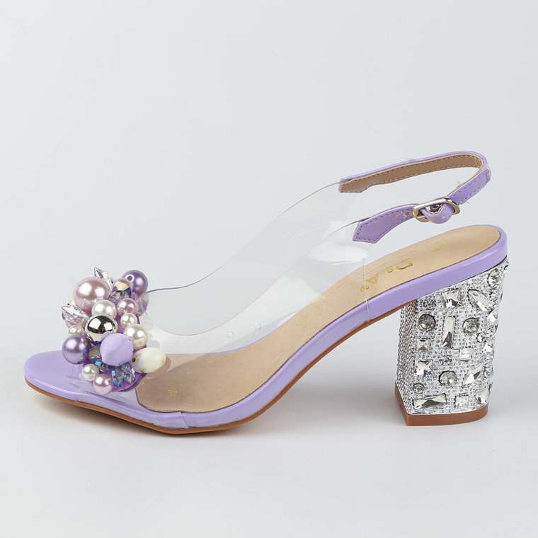 Fioletowe silikonowe sandały damskie na słupku z ozdobą, transparentne