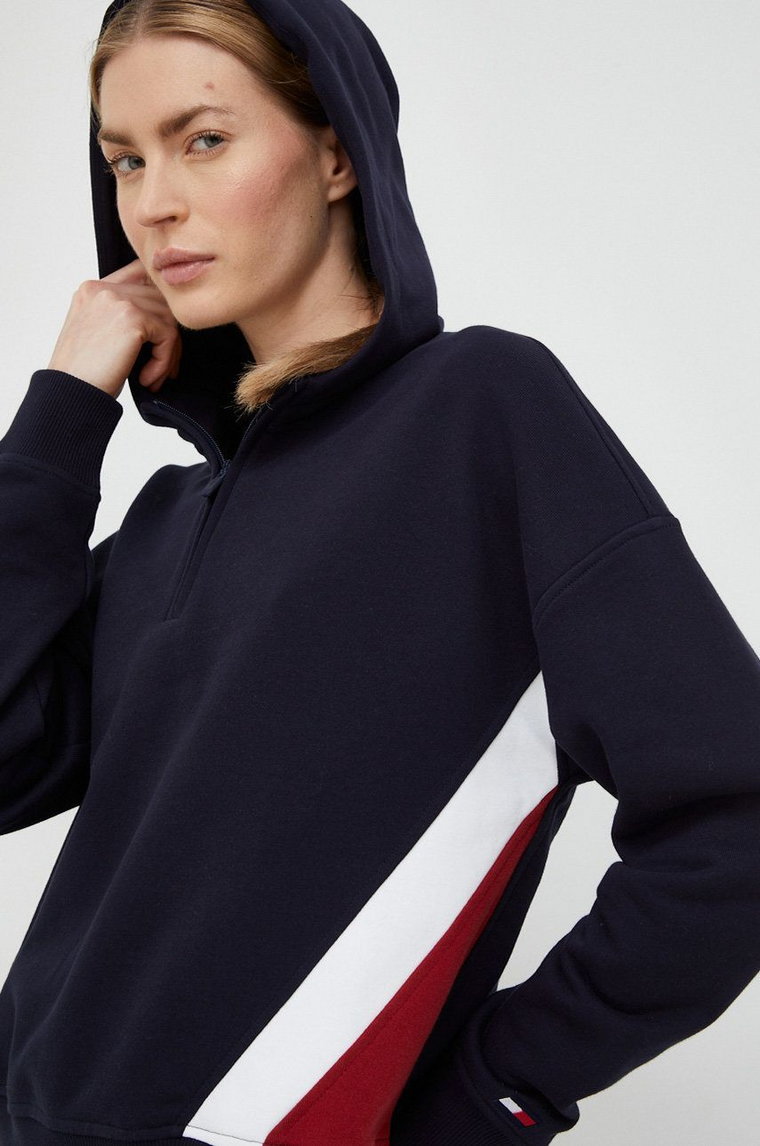 Tommy Hilfiger bluza damska kolor granatowy z kapturem wzorzysta