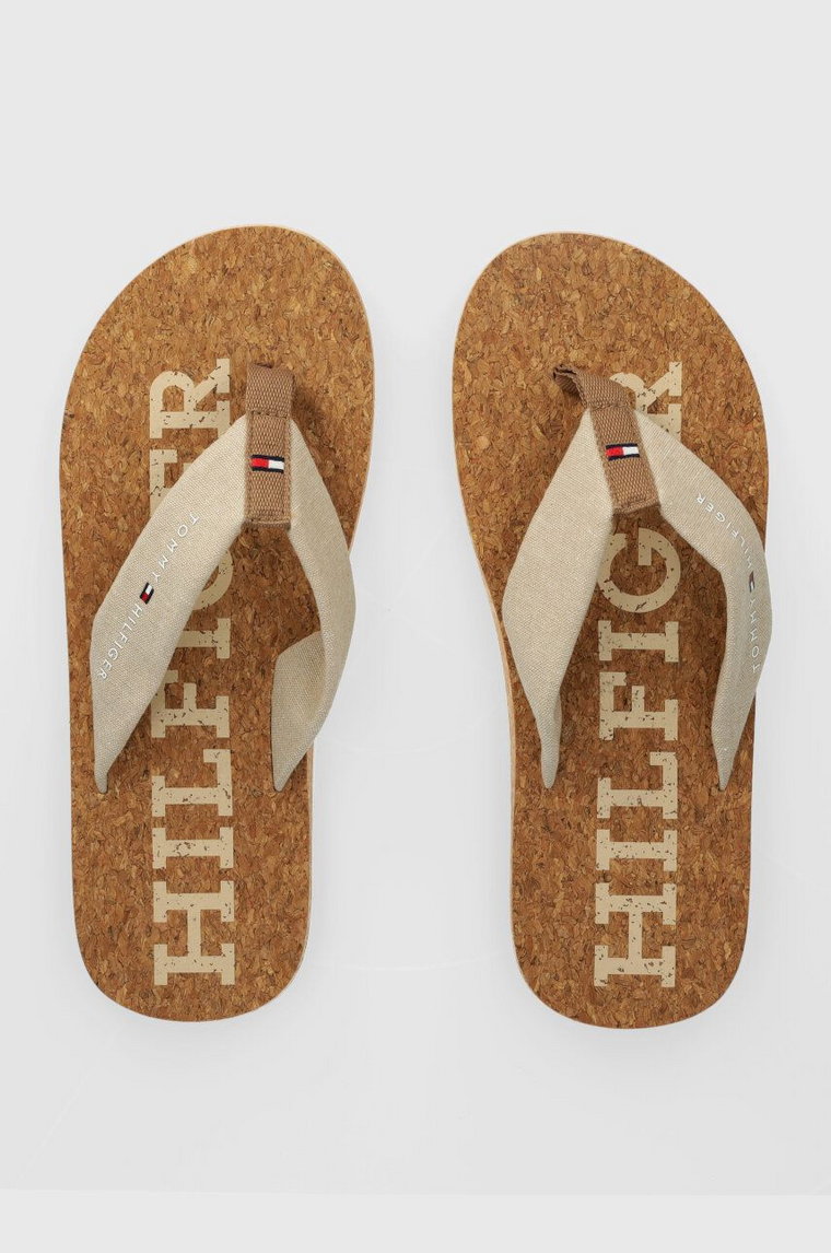 Tommy Hilfiger japonki CORK BEACH SANDAL męskie kolor beżowy FM0FM05028