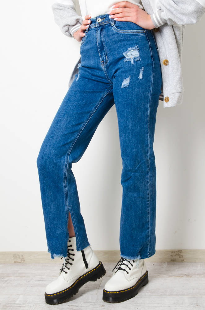 SPODNIE JEANSOWE STRAIGHT JEANS Z ROZCIĘCIAMI